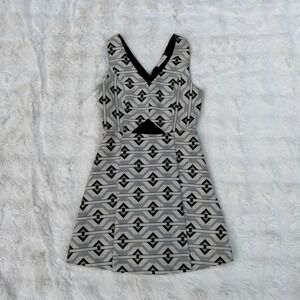 Sugarlips Geometric Jacquard Fit & Flare Dress Gold Black Cream Cutout D3556 M